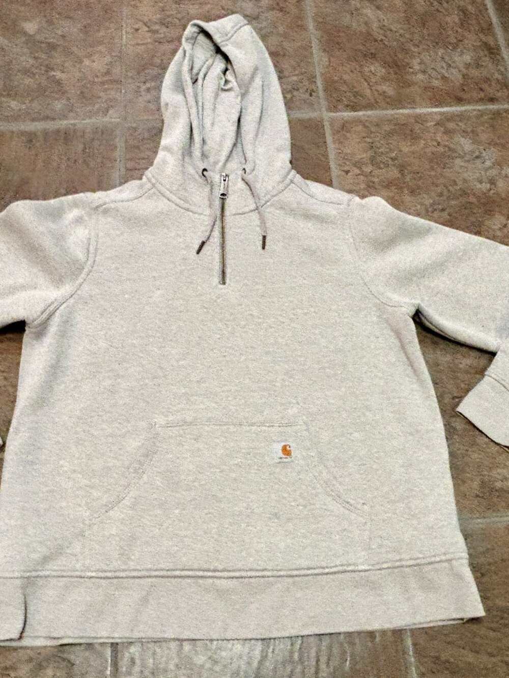 ~Carhartt Relaxed Fit Heather Gray Unique 1/4 Zip Hoodie Sweatshirt XL 16-18...V